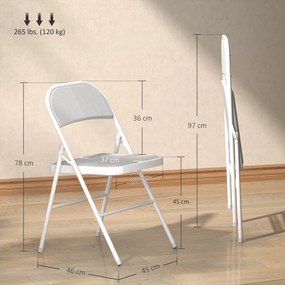 Conjunto de 4 cadeiras dobráveis (MESA NÃO INCLUIDA), cadeiras de jantar portáteis, estrutura em aço, 45 x 46 x 78 cm, branco
