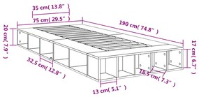 Estrutura cama 75x190 cm derivados de madeira cinzento sonoma