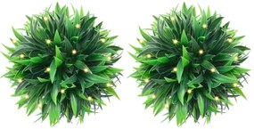 vidaXL Bolas artificiais de buxo com luzes LED 2 pcs verde 30 cm
