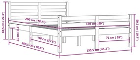 Estrutura de cama king 150x200 cm madeira maciça preto