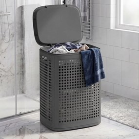 Cesto de roupa suja em plástico, cesto de 75 L, 42,5 x 33 x 57 cm cinzento escuro