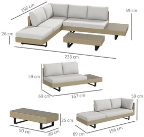 Conjunto de Móveis de Vime 3 Peças Mesa de Centro Sofá Duplo e Sofá de