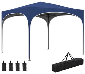Outsunny Tenda Dobrável 3x3 m Tenda de Jardim com Altura Ajustável Bolsa de Transporte Tecido Anti-UV e Sacos de Areia Azul Escuro