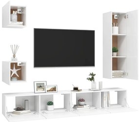 5 pcs conjunto de móveis de TV derivados de madeira branco