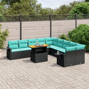 vidaXL 11 pcs conjunto sofás de jardim c/ almofadões vime PE preto