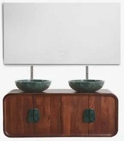 Conjunto De Móvel De Casa De Banho Dupla Suspensa 130x45 Cm Em Madeira De Manga E Pedra Natural Kivalina Mármore Verde Udaipur - Madeira - Sklum