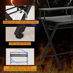 Mesa gaming para jogos secretária com suporte para monitor e fones de ouvido 140x60x90 cm Preto