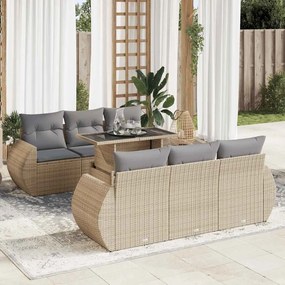 7 pcs conjunto de sofás p/ jardim com almofadões vime PE bege