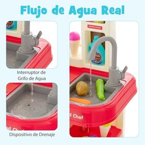 Cozinha para crianças a partir dos 3 anos com 65 acessórios , luzes e sons realistas para crianças 45 x 26 x 79 cm Rosa