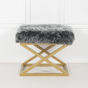 Pouffe Capraz – Dourado e Cinzento – 50x42x40 cm