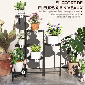 Suporte para plantas com 6 níveis  60 x 40 x 80 cm, prateleira ajustável e dobrável em metal, design sem parafusos, preto