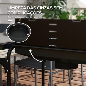 Barbecue a Carvão com Rodas Barbecue Portátil com Grelha Ajustável em
