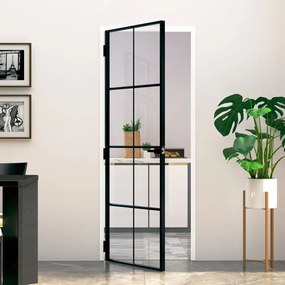 vidaXL Porta interior 76x201,5cm vidro temperado e alumínio fino preto