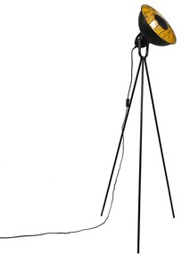 Candeeiro de pé industrial tripé preto com dourado - Magna Basic 25 Moderno
