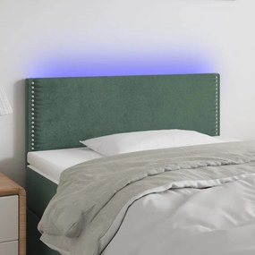 Cabeceira de cama c/luzes LED veludo 100x5x78/88cm verde-escuro