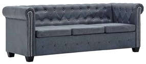 vidaXL Sofá Chesterfield 3 lugares camurça artificial cinzento