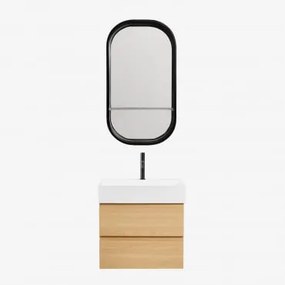 Conjunto De Móvel De Casa De Banho Em Madeira E Chapa De Freixo Com Lavatório Integrado Ona Madeira Natural & Oval Com Prateleira Preto - Sklum