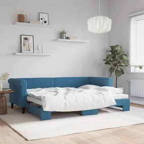 Sofá-cama com gavetão 80x200 cm veludo azul