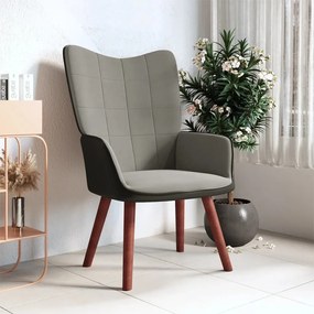 Cadeira de descanso PVC e veludo cinzento-claro
