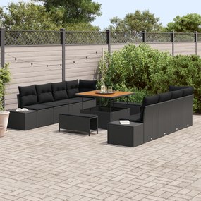 Conjunto de Sofá de Jardim vidaXL de 11 Peças com Almofadas Preto Ratt