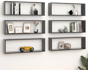 vidaXL Estantes de parede cúbicas 6pcs contrapl. 80x15x26,5cm cinzento