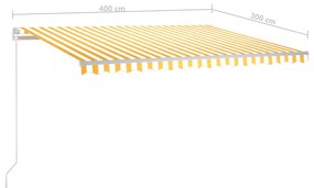 Toldo retrátil automático com postes 4x3 m amarelo e branco