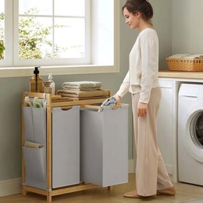 Cesto da roupa suja com 2 compartimentos 63 x 33 x 78 cm Cinzento