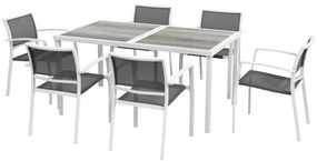 Outsunny Conjunto de Refeição de Jardim de 7 Peças com 1 Mesa e 6 Cadeiras Empilháveis Estilo Moderno Branco e Cinza