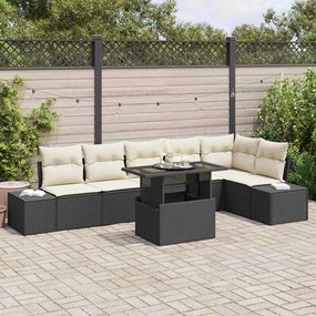 vidaXL Conjunto de Sofá de Jardim com almofada 7 pcs Preto e creme