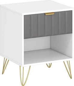 HOMCOM Mesa de Cabeceira Mesa de Apoio Compartimento Aberto Gaveta e Puxador Pés em Aço 45x40x55 Branco e Cinza | Aosom Portugal