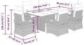 7 pcs conj. jantar jardim c/ almofadões vime PE bege misturado