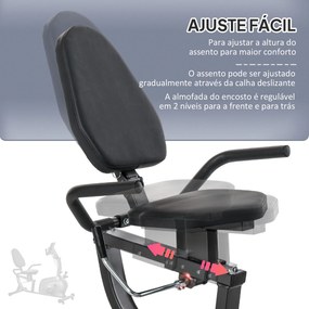 Bicicleta Estática com Encosto 8 Níveis de Resistência Bicicleta Banco Ajustável e Ecrã LCD 121-142x62x101 cm Preto