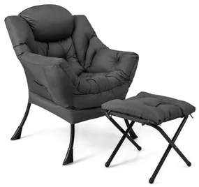 Poltrona de destaque moderna com apoio para os pés dobrável e bolso lateral - azul marinho