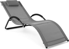 Espreguiçadeira de exterior com estrutura curva, apoio para a cabeça removível e apoios de braços ergonómicos, para jardim ou praia cinzenta