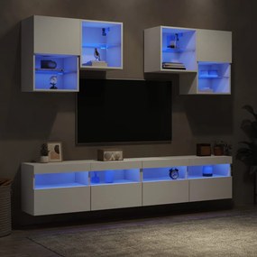 vidaXL 6 pcs conjunto de móveis de parede para TV com luzes LED branco