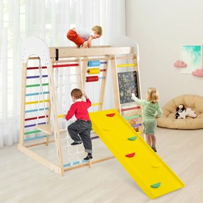 Conjunto de escalada 7 em 1 para crianças Centro de atividades em madeira com rochas para escalar e escada Rede de escalada e baloiço para crianças co