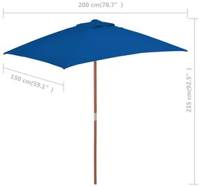 Guarda-sol de exterior c/ mastro de madeira 150x200 cm azul