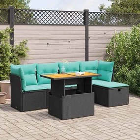 vidaXL 6 pcs conjunto sofás jardim c/ almofadões vime PE/acácia preto