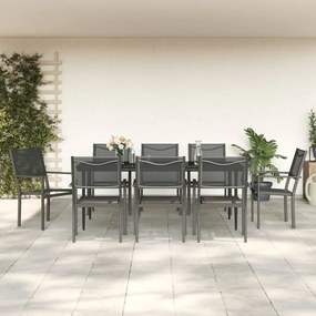 vidaXL 9 pcs conjunto de jantar para jardim aço e textilene preto
