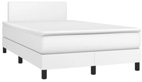 Cama box spring c/colchão/LED 120x200cm couro artificial branco