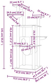 Árvore para gatos c/ postes arranhadores sisal 141 cm cor creme