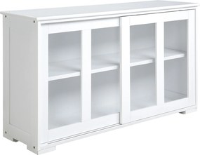 HOMCOM Aparador de Cozinha Moderno Móvel Auxiliar com 2 Portas de Correr de Vidro e Prateleira Ajustável 107x33x62,5 cm Branco | Aosom Portugal