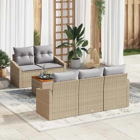 vidaXL Conjunto de sofá de jardim com 6 peças e almofadas bege em rattan sintético e acácia