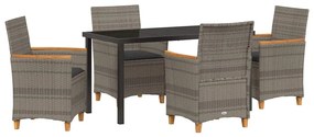 Conjunto de jantar de jardim com 5 peças e almofadas cinza em rattan s