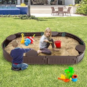 Caixa de areia infantil 183 cm para 4 crianças Kit caixa de areia ao ar livre com assentos à prova d'água para varanda e praia castanho