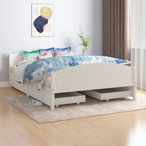vidaXL Estrutura de cama com 2 gavetas 160x200 cm pinho maciço branco