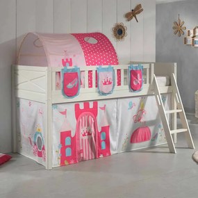Conjunto cama alta Infantil SCOTT + cortina de brincar PRINCESAS + Túnel + 3 bolsos de arrumação Branca