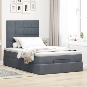 Estrutura de cama otomana com colchões cinza escuro veludo