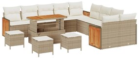 Conjunto de Sofa de Jardim vidaXL com Almofadas 14 Peças Bege Poly Rat