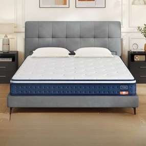 Colchão de molas ensacadas 200 x 160 x 20 cm com espuma viscoelástica de gel e conforto Azul